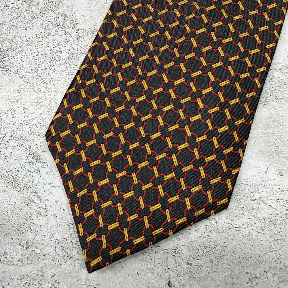 Christian Dior Silk Tie Mens One Size Black Geometric 100% Silk Made USA Necktie